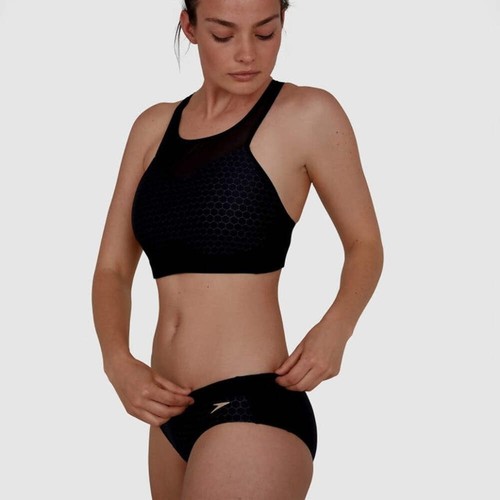 Speedo Hexagonal Mesh Panel Bikini Black - Picture 3 of 6