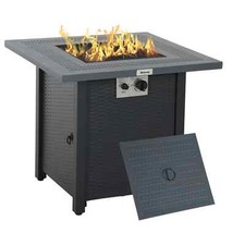 Metal Outdoor Fire Pit Table Garden Dining Table Gas Patio Heater Black Grey Set
