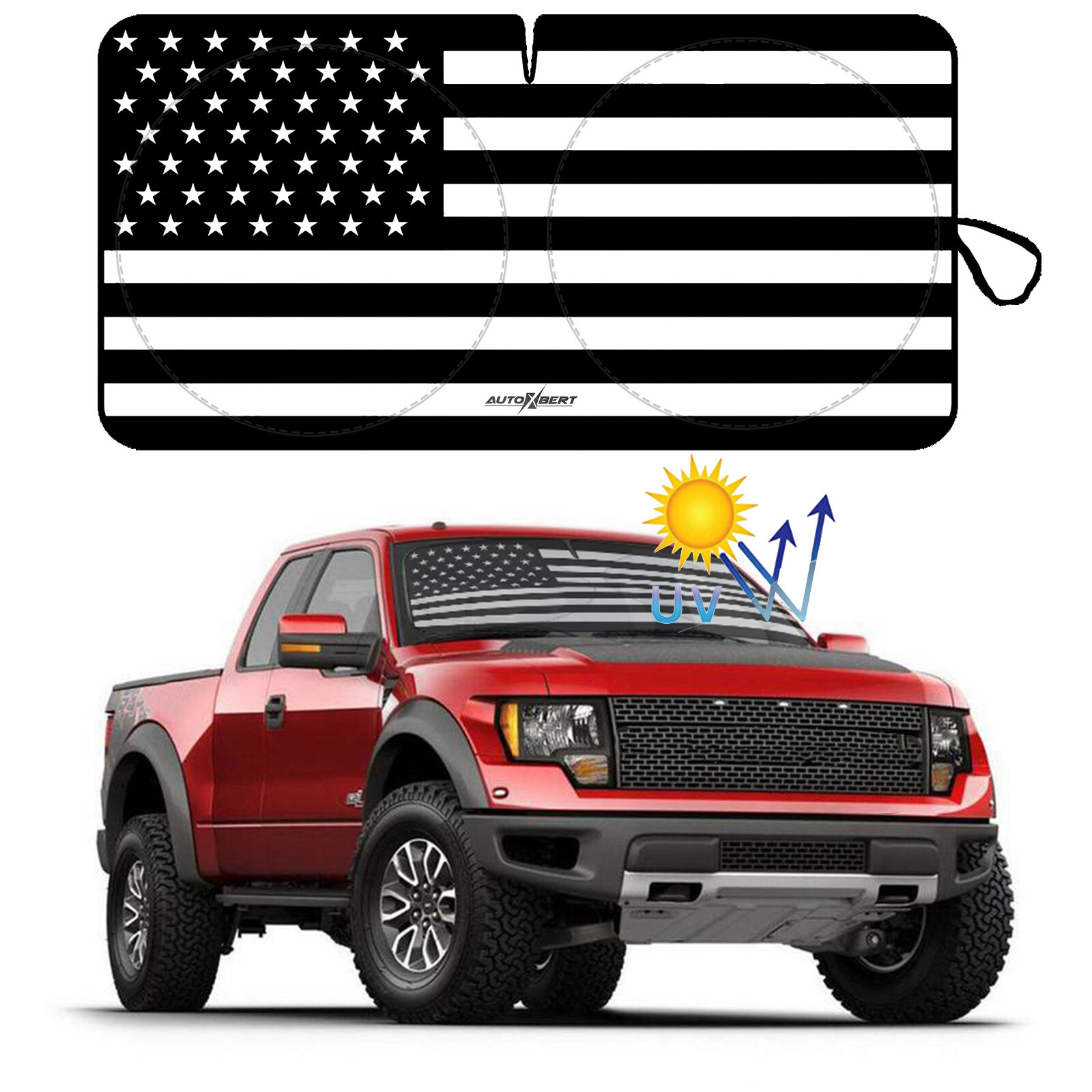 GMC Large US Flag Windshield Sun Shade Cover Visor Accessory