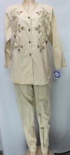 Bingo Bingo Women's Vintage 2PC Set Jacket Pants Cream Size L