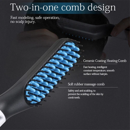 Beard Hair Straightener Quick Heated Electric Brush Straightening Comb Style - Picture 8 of 9