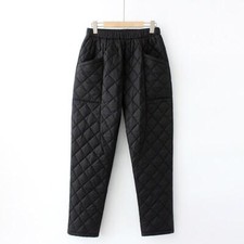 Lady Black Warm Quilted Padded Pants Soft Puffer Trousers Elastic Waist 3XL