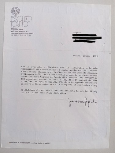 RENATO GUTTUSO litografia MANDRILLO 53di125 con certificato 70x50 in cornice - Foto 6 di 6