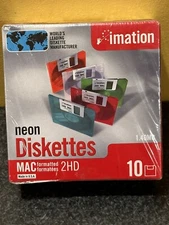 Imation Neon Diskettes 1.40 MB Mac Formatted 2HD Floppy Disk 10 Pack Sealed 2005