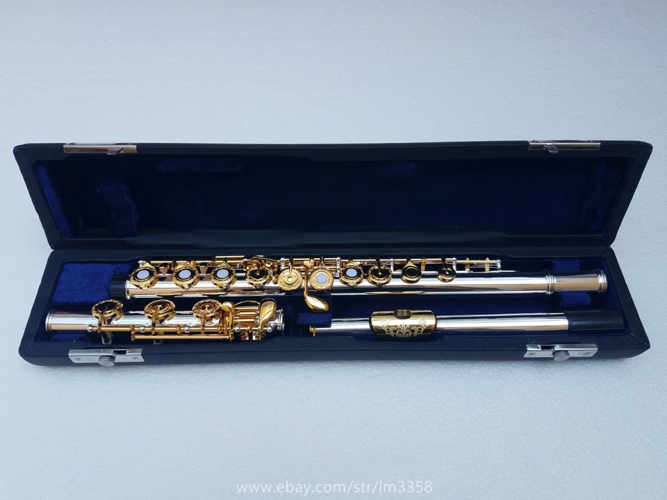 Flauta llave francesa chapada en oro 17 agujeros abiertos agujero embocadura tallado chapado en oro Foto 2 de 4