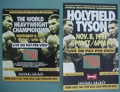 1991 Evander Holyfield Vs Mike Tyson Heavyweight Championship fight 2 flyer set-