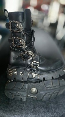 New Rock 391-S1 Black Boots Metallic Reactor Punk Rock Biker Boots Size Men s 10