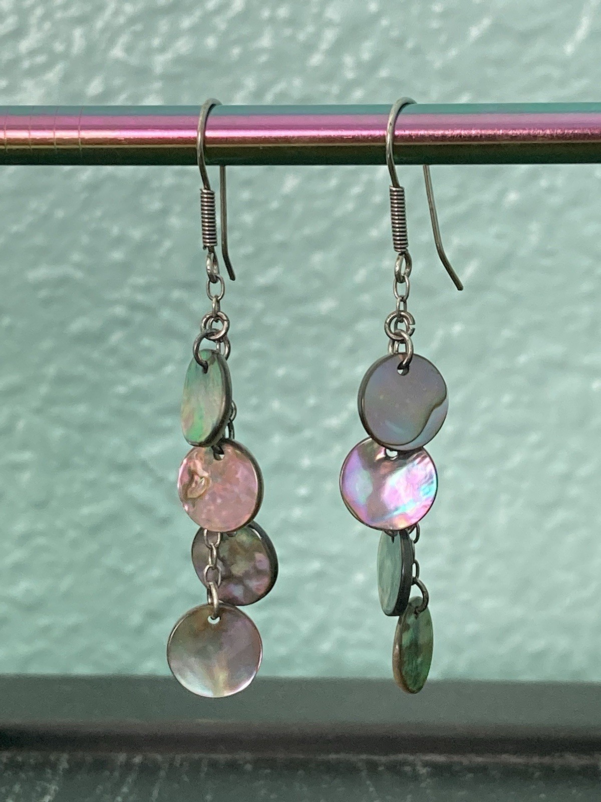 Abalone Shell Multi Disc Dangle Cascade Earrings … - image 2