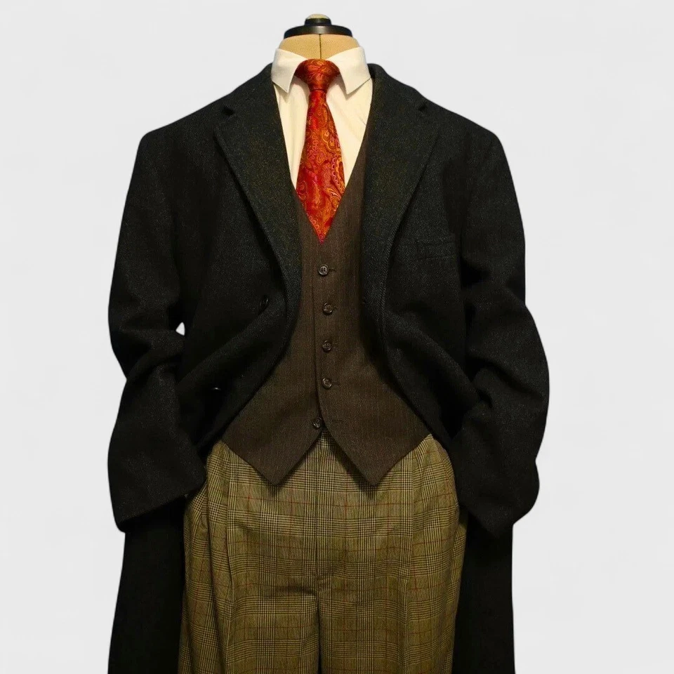 Vintage Brooks Brothers Makers Overcoat 44 XL Gray Heavy Tweed Herringbone USA - Image 2 of 4