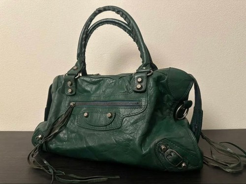 Rare BALENCIAGA The City Deep Green C-Stamped goatskin Y2K 115748 Nicola era