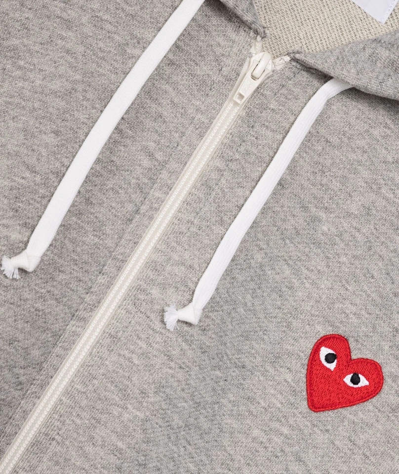 COMME DES GARÇONS CDG PLAY ROJO CORAZÓN CREMALLERA SUDADERA CON CAPUCHA GRIS TALLA XL NUEVO CON ETIQUETAS Foto 3 de 3