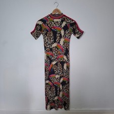 FARM RIO Multicoloured Toucan Printed Mock Neck Short Sleeve Midi Dress Size S