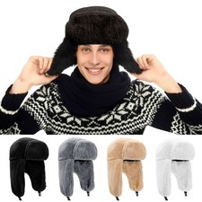 Aviator Bomber Ushanka Winter Faux Fur Cap Ski Warm Trapper Hat with Ear-Flaps