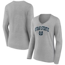 Women's Gray Utah State Aggies Campus Long Sleeve V-Neck T-Shirt