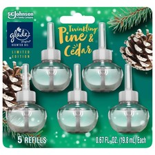 Glade PlugIns Refills, Twinkling Pine & Cedar, Scented Oil, 5-Pack, 3.35 Fl Oz E