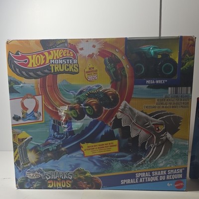 Hot Wheels Monster Trucks Spiral Shark Smash Sharks vs Dinos Crushable Car