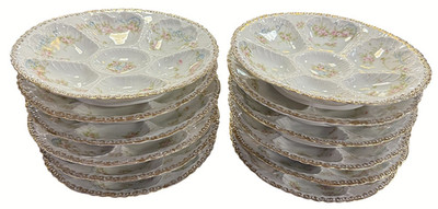 VICTORIA CARLSBAD AUSTRIA PINK ROSES OYSTER PLATES SET OF 12