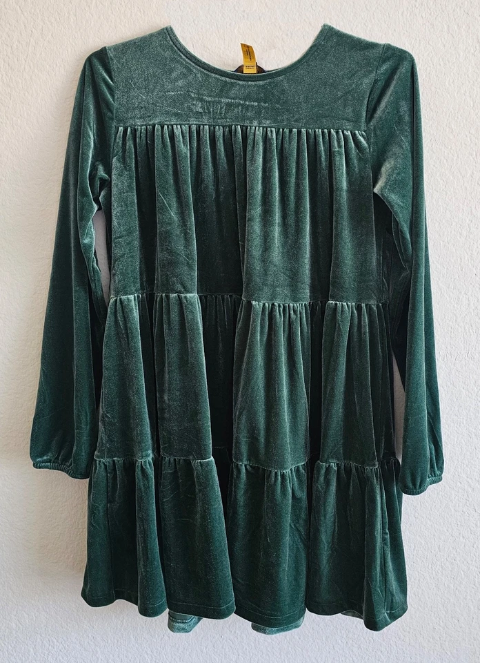 Polo Ralph Lauren 绿色天鹅绒长袖分层连衣裙 XL/TG 16 度假冬季 — 第 3/4 张图片