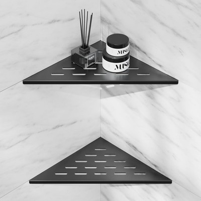 lives Corner Shower Shelves 2 Pack, Triangle-2pcs-Rectangular Patterns, Black 