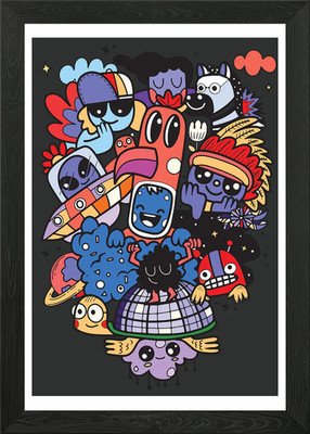 Doodle niedliches Monster gerahmtes Wandbild Poster Leinwanddruck Bild