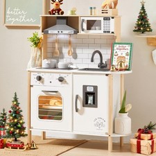 Wooden Play Kitchen Set for Kids with Real Lights Sounds Pretend Chef Toy