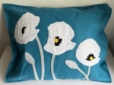 Sandor Hungary Retired NOS Pillow Cover Teal White Floral Wool 18x13