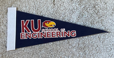 Vintage KU SCHOOL OF ENGINEERING 12'' Stiff Felt Pennant; Univ of Kansas Jayhawks