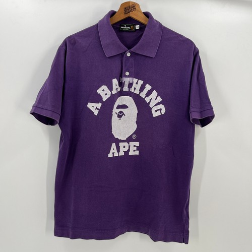 Bape, Vintage OG A Bathing Ape BAPE Nigo College Logo Collared Polo Shirt in Purple L