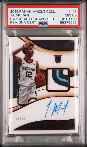 2019 PANINI IMMACULATE COLL PATCH AUTO-RED #117 JA MORANT 3/25 PSA 9 DNA AUTO 10