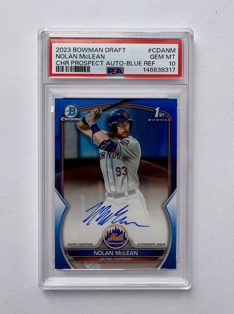 Nolan McLean 2023 Bowman Draft  Chrome Prospect Auto Blue Refractor /150 PSA 10