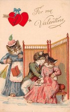 Valentine Greetings Dressed Cats Romance Nister Vintage Postcard AA116744