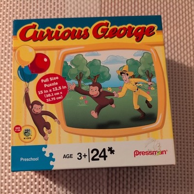 Pressman CURIOUS GEORGE PUZZLE Interlocking Cardboard Jigsaw 24pc 15x12.5 Age 3+