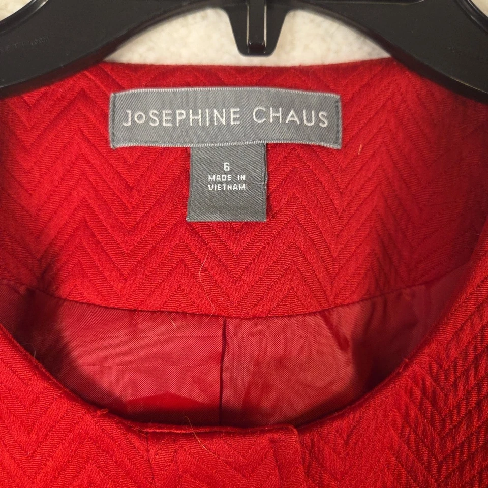 josephine chaus womens Quilted Blazer Sz 6 Red 3/4 Sleeve office Core - Image 3 of 4