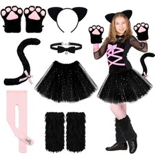 Kids Halloween Cat Costume Set Black Pink Cat Girl Costume Accessories S Size
