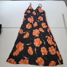 Y2K Fairy Grunge Floral Slip Dress Womens Medium Black Orange V Neck Sundress