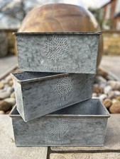 Set Of 3 Zinc Rectangular Garden Planters Plant Pot Embossed Heritage Tree