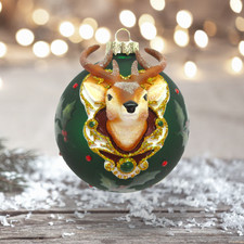 Green With Deer Head Ornaments Set Of 2 Christmas Decor SHIPS WITHIN 15 DAYS 