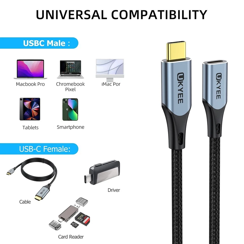 10-Pack USB C Extension Cable 3.3Ft - 100W Fast Charging & 10Gbps Data Transfer - Image 4 of 4