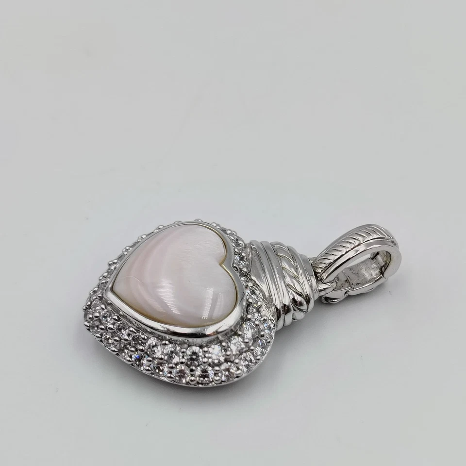 QVC Judith Ripka 纯银 925 珍珠母和 CZ 心形吊坠增强剂 — 第 3/4 张图片