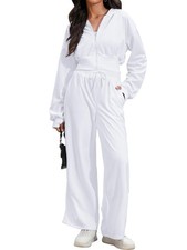 Womens 2 Piece Outfits Sweatsuit Travel Outfits Zip Up Crop Top Loose Fit Pan...