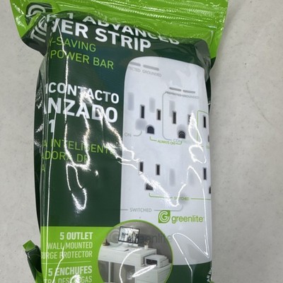 Greenlite 5 Outlet White Wall-Mountable Surge Protector Power Strip