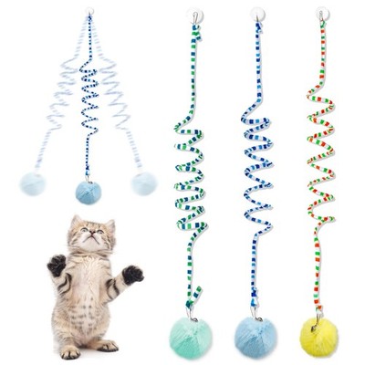 Audoloku 3 Pcs Cat Spring Toys with Self Adhesive Suction Blue, Orange, Green 