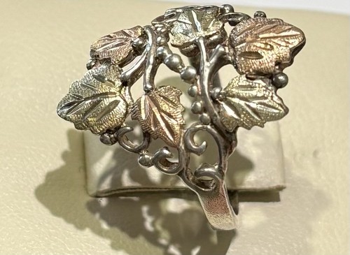Wheeler Black Hills Gold Sterling Silver Ring W/6 Unm 12k Rose & Gold Leaves - Picture 2 of 4