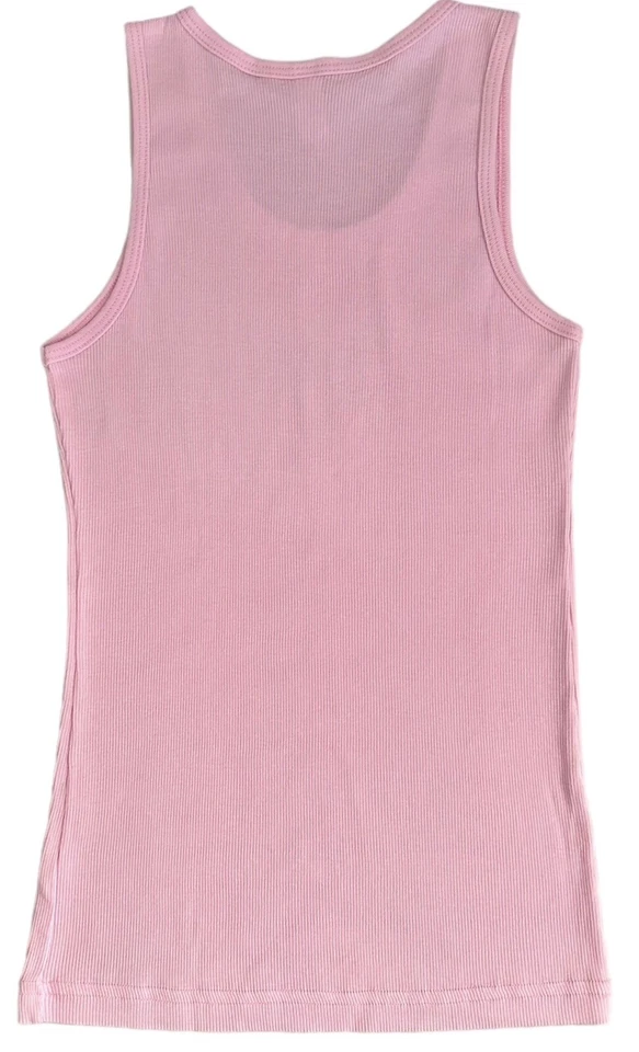 NUEVO SIN ETIQUETAS ~ Camiseta sin mangas acanalada para niñas American Apparel con apliques de tenis ROSA ~ Talla 12 Foto 2 de 4