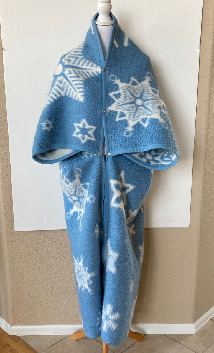 VTG BIEDERLACK ACRYLIC BLEND THROW CUDDLE SNAP Zipper BLANKET BLUE SNOWFLAKE