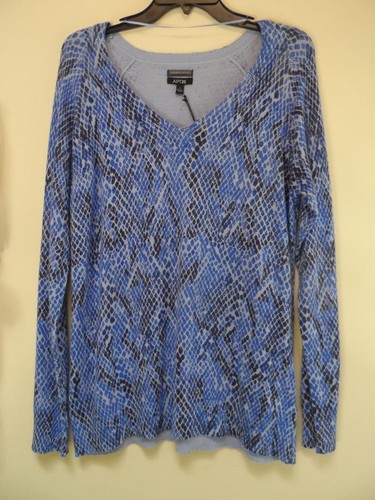 APT.9 Blue Cashmere Blend V-Neck Argyle Long Sleeve Sweater Pullover Top L NWT - Picture 1 of 3