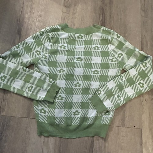 Tilly's Full Tilt Green Checkerboard Floral Girls LG Sweater Set Tank Cardigan - Picture 8 of 15
