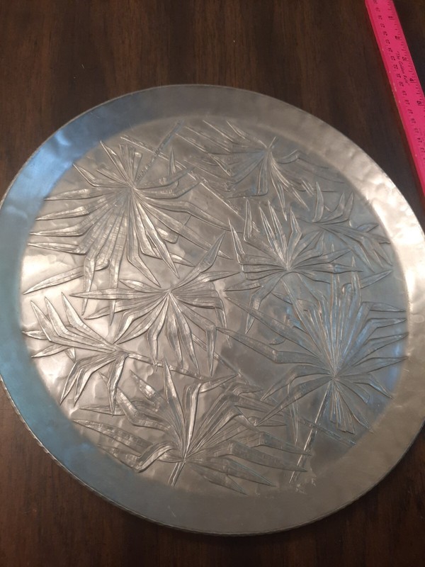 Vintage Hammered Aluminum Tray Bamboo Everlast Hand Forged Metal 12"