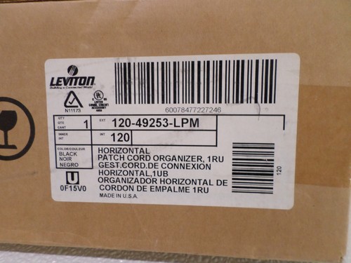 Leviton 120-49253-LPM Horizontal Patch Cord Organizer 1RU 1UB BLK New 5 Ring - 第 2/4 張圖片