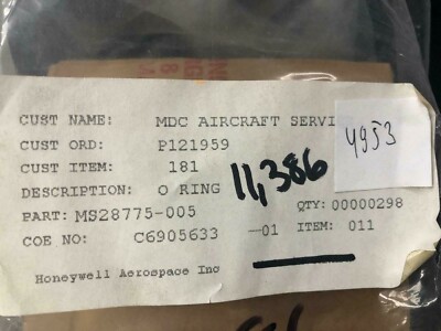 HONEYWELL O RING P/N MS28775-005 NS COND 11386 (298)